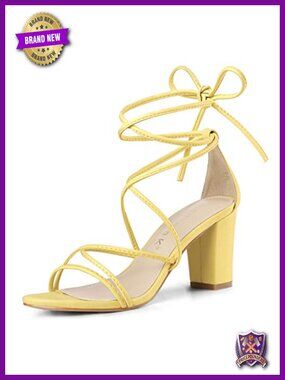 Allegra K Women's Strappy Lace Up Chunky Heeled Sandals Faux Leather